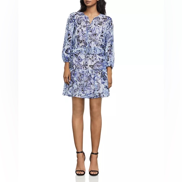 Bcbgmaxazria 100% Silk Blue Paisley Peplum Mini Dress Xs